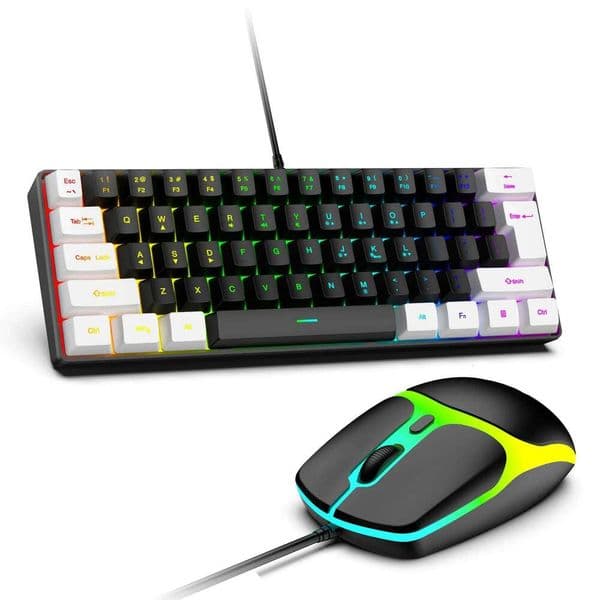 61 Keys RGB Gaming Wired keyboard Mouse Colorful Mini Compact Black White Computer Keypad Mice Set for Office PC Gamer 26Y0518