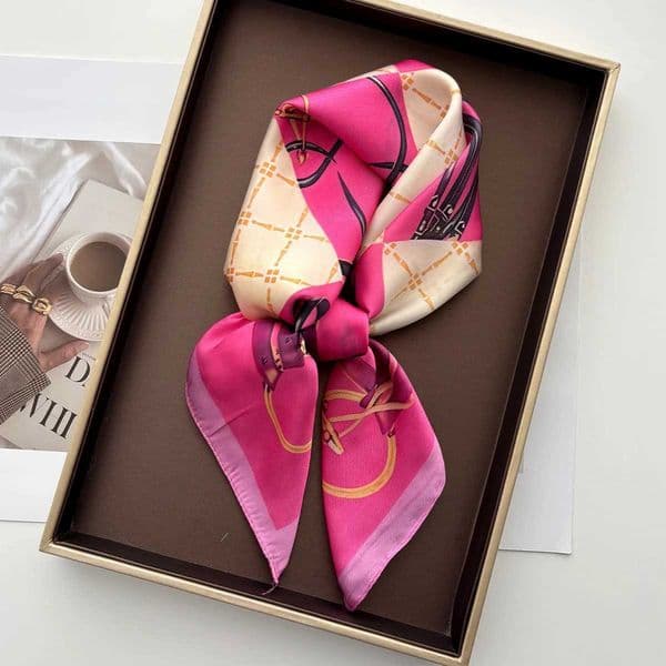 Summer Women Silk Scarf Imitation Satin Square Luxury Print Hairbands Foulard Bandana Decoration Neck Kerchief Headbands L260518