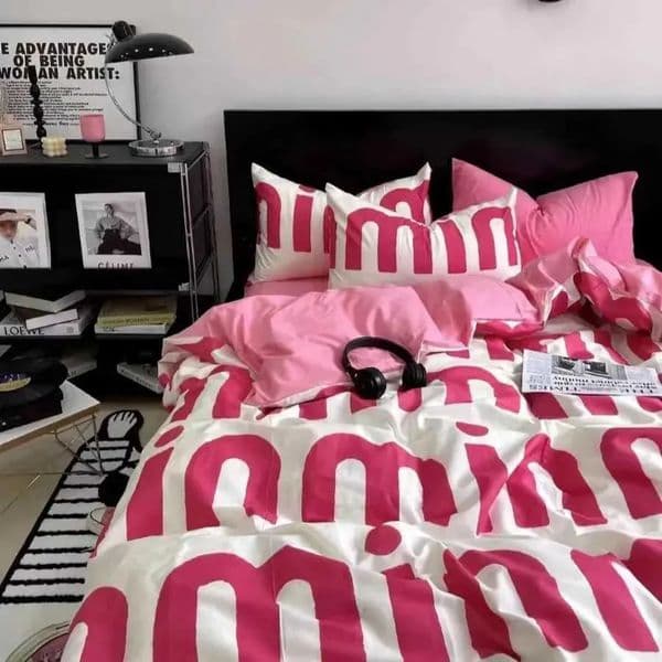 Luxury Designer Pink Bedding Set Soft art Flat Sheet Cases And Quilt Cover Free Shipping 03