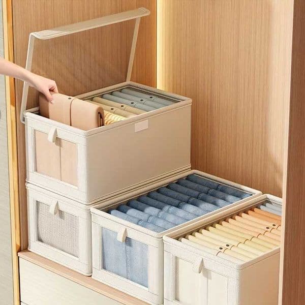 Canvas Storage Box with Transparent Window Strip - Foldable Clothing Organizing Box for Home Wardrobe Sorting C260518