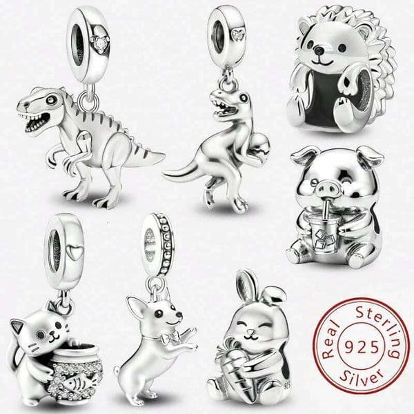 925 Sterling Silver Hedgehog Dinosaur Animal Series Spot Dog Charms Beads Fit Original Bracelet High Quality DIY Jewelry J260518