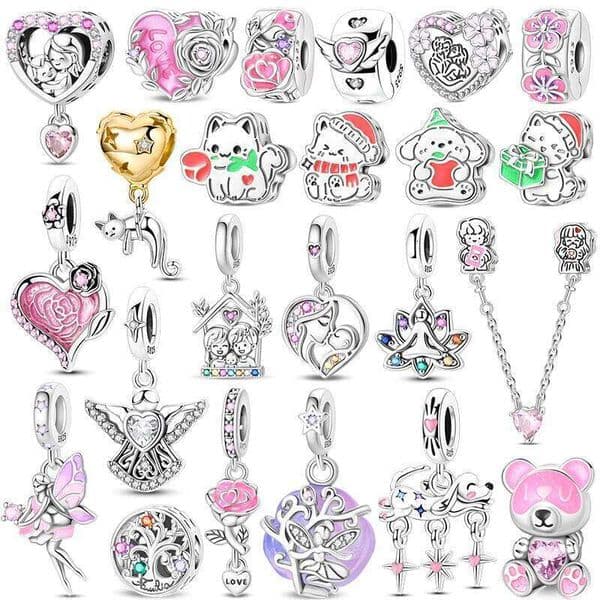 Original 925 Sterling Silver Mother's Day Love Heart Family Charm Bead Pendant Fits Bracelet Womens Jewelry Gifts
