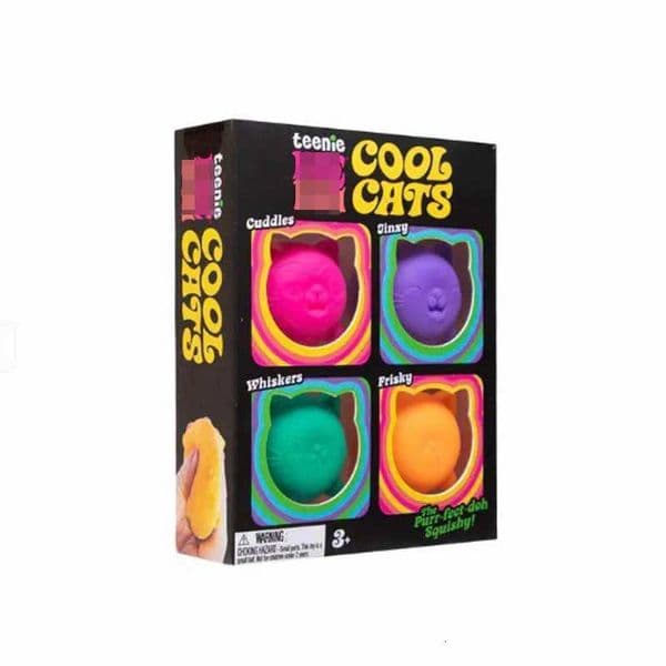 Needoh Teenie Cool Cats Squishy Mini Cute 4 Cats Fingertip Pinching Toy Sensory Squeeze Stress Relief Anti Anxiety Fidget Toys M260518