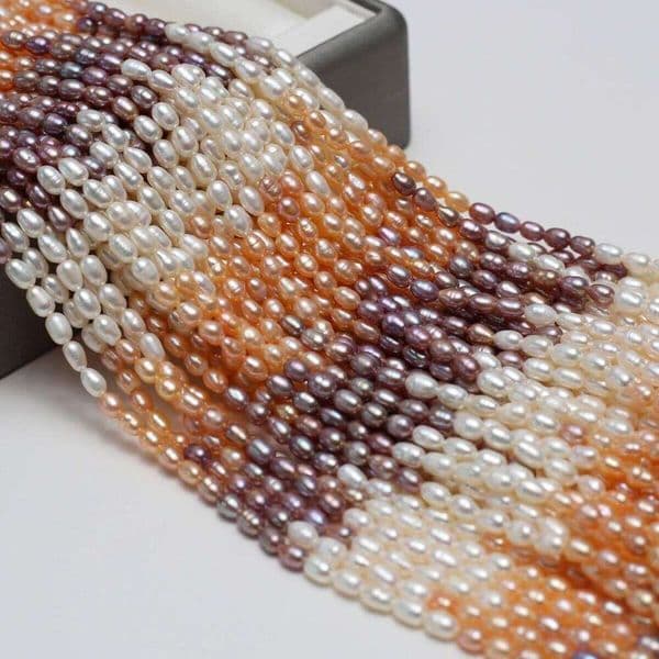 3-4mm Colored Natural Freshwater Pearl Rice-Shaped Semi-Finished Beads for Jewelry Making DIY Necklace Bracelet Accessories 36cm