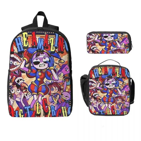 Cute Pomni The Amazing Digital Circus Girls Y2k Basic Backpack Boys Girls BookBag School Bag 3ps Insulated Lunch Bag Pencil Case L260518