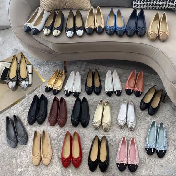 CC 2027 Camellia Luxury Designer Shoes Fashion Butterfly Bow Flat Sole Single Women Genuine Leather Shallow Mouth Round Head Ballet Dance Shoes Plus Size 35-42 Gift