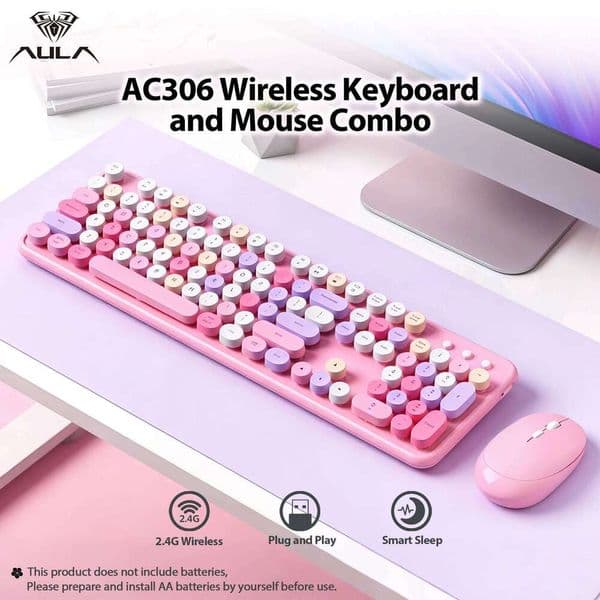 AULA AC306 2.4G Wireless Mouse Combo, Retro 104 Keys Ergonomic Keyboard for PC Laptop Desktop Office 26Y0518