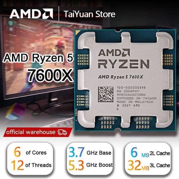 AMD Ryzen 5 7600X CPU R5 7600X 47GHz6-Core12-Thread 5NML332M100-000000593 Socket AM5New but no fan thumbnail 2