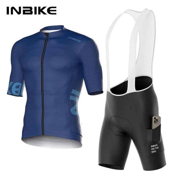 INBIKE Jersey Set Bicycle Short-Sleeved Shorts Suits for Men Quick-Drying Road Biking MTB Cycling Clothing with Pockets 26Y0514