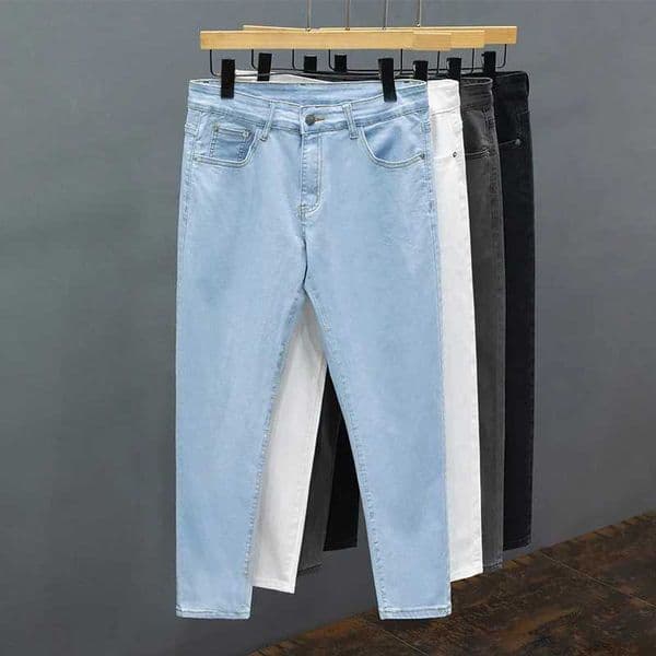 Slim Fit Mens Jeans Spring Summer Thin Cotton Soft Elastic Trendy Ankle Length Pants Straight Korean Simple Denim Trousers Z260518