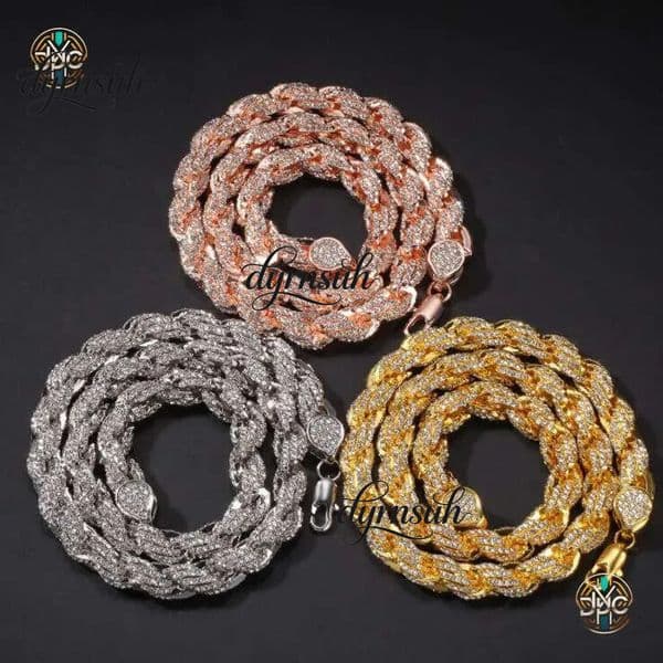 9mm New Fashion Personality Men's Hip hop Alloy Necklace with Drilled Twis 18inch-24inch