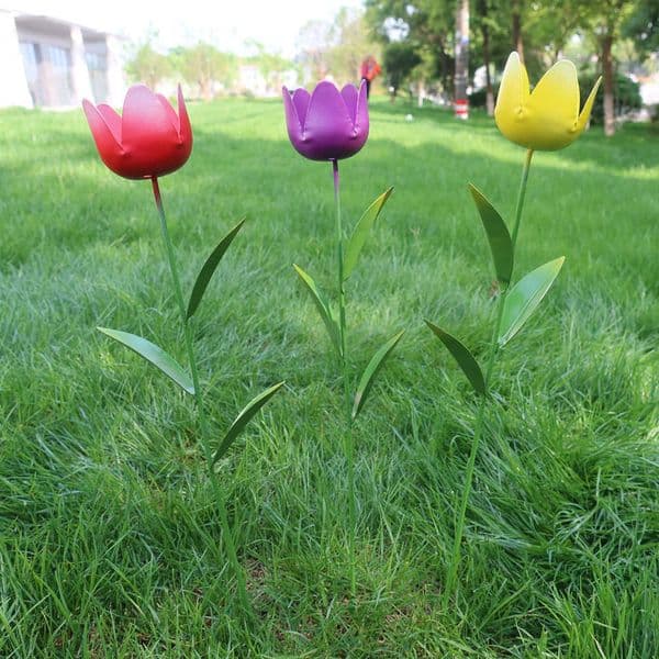 Iron Art Flower Tulip Gardening Flower Arrangement Artificial Flower Ornament Garden Decoration Metal Ornament Insert L260518