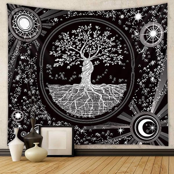 Best Selling Life Tree Digital Printing Black White Wall Hanging Tapestry for Home Wall Decor
