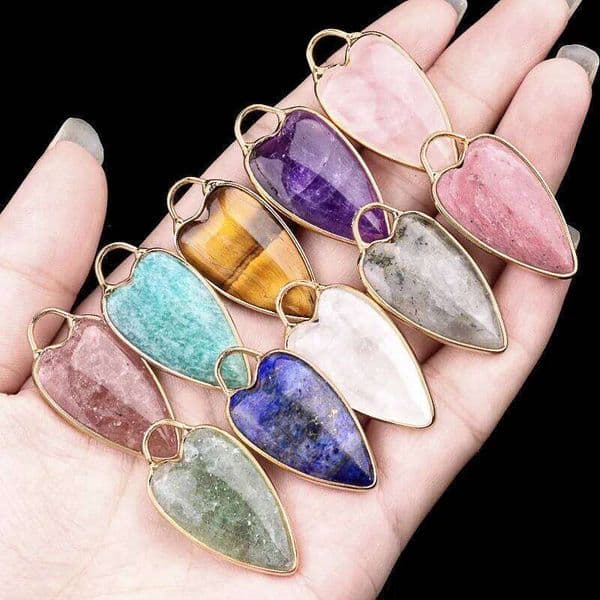 1pc Heart-shaped Quartz Stone Pendant Natural Amethysts Aventurine Labradorite Love Charms for Women Necklace Earrings DIY