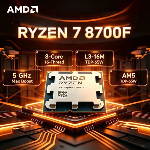 AMD Ryzen 7 8700F Desktop CPU Zen4 4nm 8C16T 50GHz 24MB Cache AM5 65W No IGPU AI High Performance Gaming Office Chip