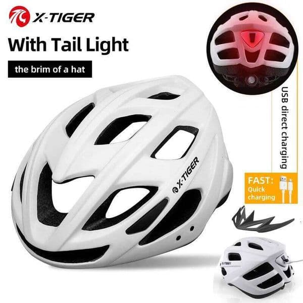 X-TIGER Cycling Men Women LED Light Road Mountain Sports Bike Bicycle Helmet Rechargeable With Brim Design 26Y0518