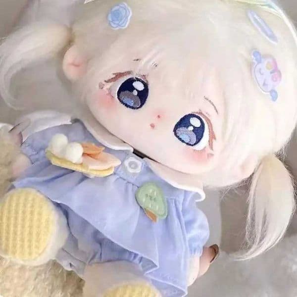 20cm White Fried Hair Plush Doll Cute Sweet Big Eyes Embroidered Plushie Stuffed Toys Kids Girls Gift Dolls Outfit L260518
