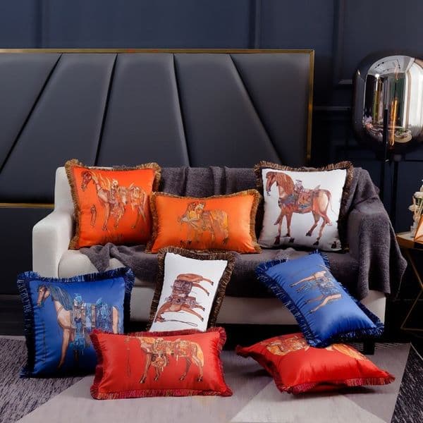 European-style luxurious pillow double-sided printed sofa cushion with vintage tassels
