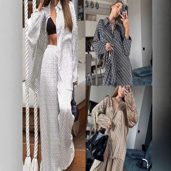 Luxury 2026 Fashionable Printed Loose Comfortable European And American Long-Sleeve Long-Pants Summer Thin Women's Cross-Border Set