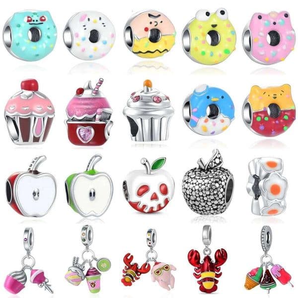 New 925 Sterling Silver Charm Fit Original Bracelet Accessories Women Jewelry Food Series Apple Donut Lobster Lollipop J260518