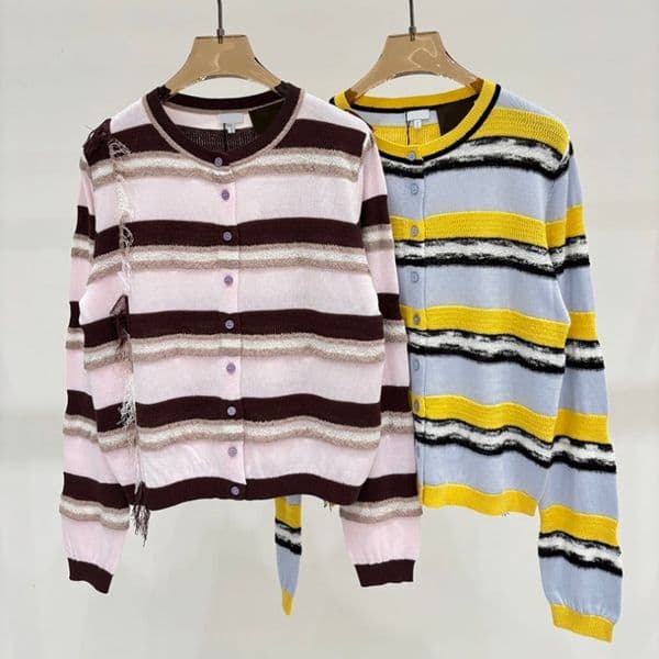 Women Striped Sexy Knitted Cardigan Elegant Slim Knitted Long Sleeve Top Preppy Knitted Thin Cardigan