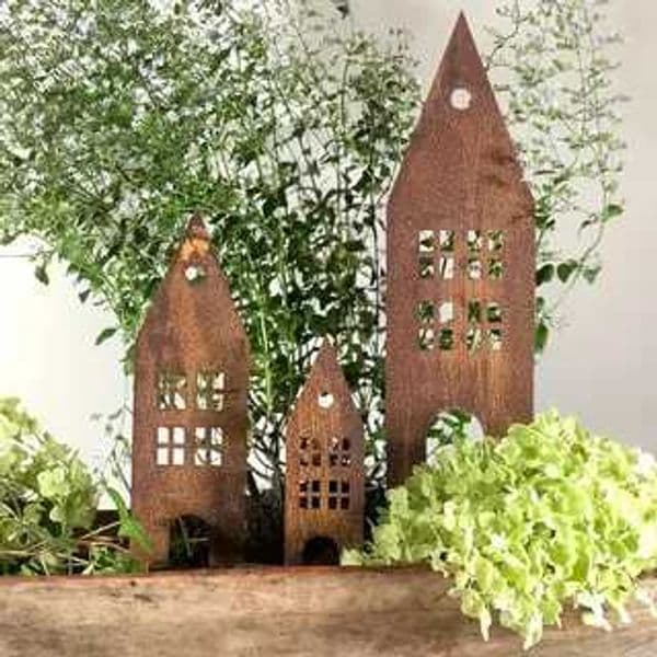 3 Piece Set of Rustic Style Metal Garden Inserts- Weatherproof Outdoor Decoration Suitable for Courtyard Patio and Balcony N L260518
