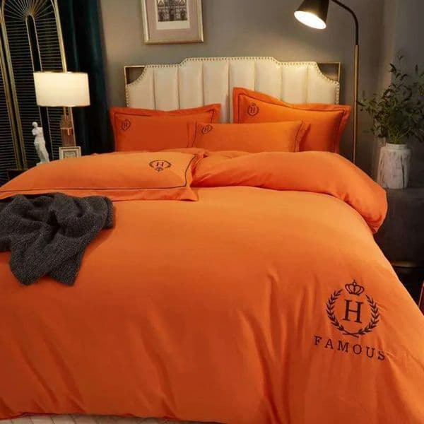 Luxury Designer Customizable Orange High-End Cotton Four-Piece Set Household Summer art Thin Quilt Cover Free Shipping 08