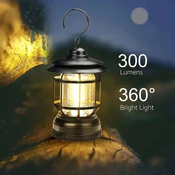 Retro Camping Lantern Portable Tent/Table Lamp with Hanging Hook Ideal for Outdoor Adventures, Garden Decor - Battery S260515