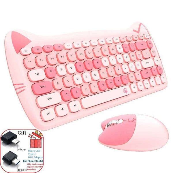 MOFII Kawaii Cat 2.4G Wireless Keyboard Mouse Set Cute Lipstick Punk Keyboards and Mice Combos for Laptop PC Home Office 26Y0518