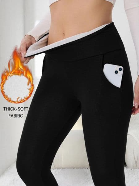 Women's Leggings Winter Thermal With Pockets And Tummy Control High Waisted Fleece-lined Design Provides Warmth For Cold Weather