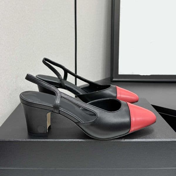 Designer Luxury Two Tone Burgundy Pink Leather Slingback Pumps Square Toe Block Heel Women Office Party Shoes