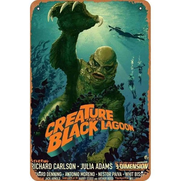 Pioujw-Retro metal tin sign Creature from The Black Lagoon Movie Poster Signs,Cave,Bar,Club, Home Wall Art Metal Ti 26Y0518
