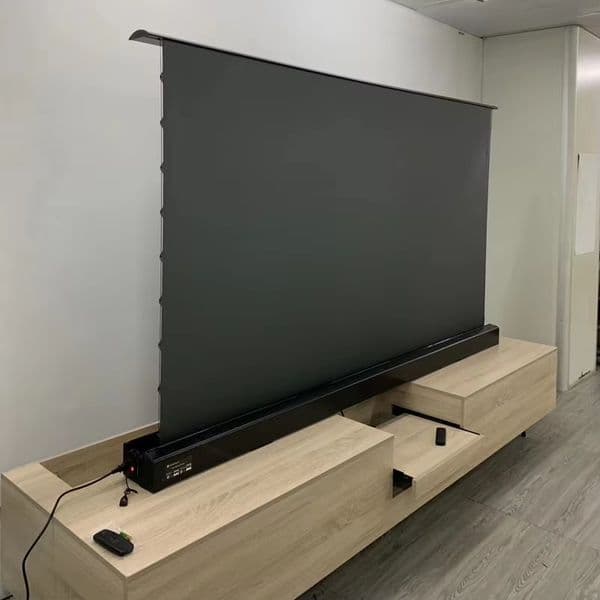 Electric Tension Floor Screen 135 Inch 150 Inch For Ambient Light Rejecting Ultra Short Throw Laser 4k Projector Screen