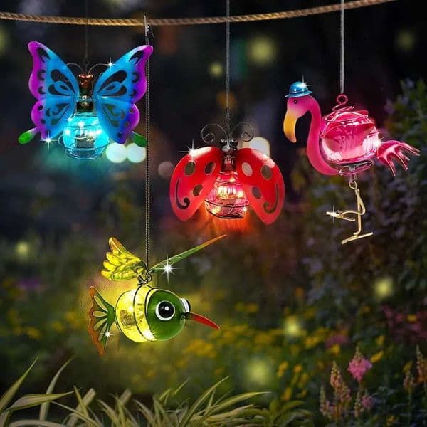 Solar-Powered Hanging Animal Lights - Colorful LED Outdoor Garden Decor with Butterfly Bird and Flamingo Designs Solar-Power L260518