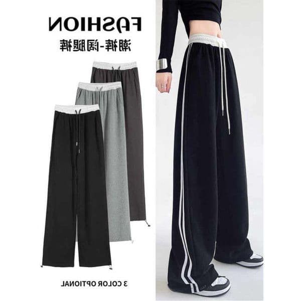 Running Suit Fitness Clothing Casual Sports For Women, Spring And Autumn Unique Design, High Waist, Loose Straight Leg, Striped Patchwork Wide Leg Pants Sportswear