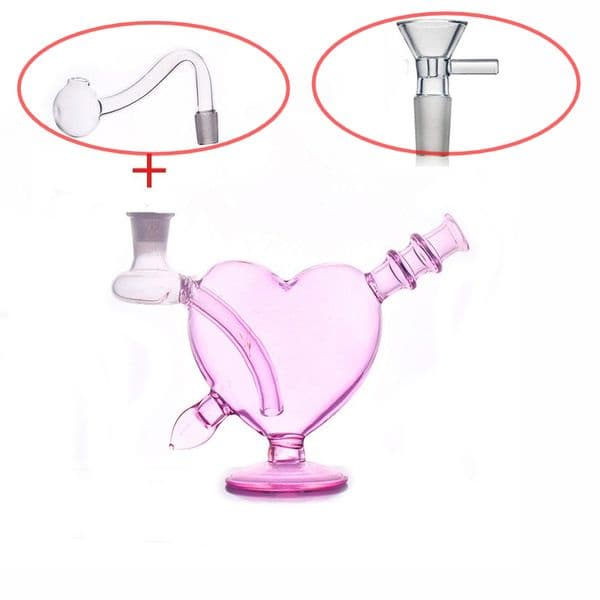 10mm Female Mini Lovely Pink Heart Water Bongs Pipes bubbler Small Hookahs Thick Glass Water oil burner Bong hookahs With Smoking Banger bowl
