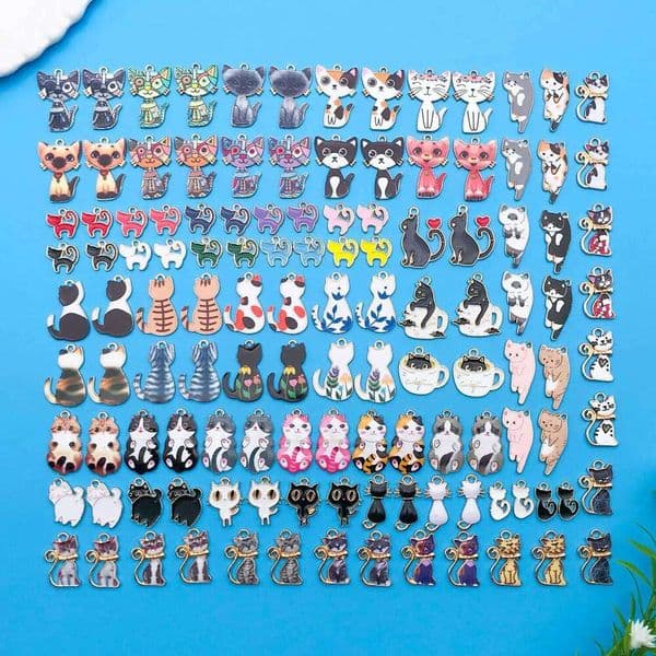 Mix 120 pcs of alloy enamel cute cat series charms pendants,suitable for DIY necklace, earring,keychain jewelry making accessory