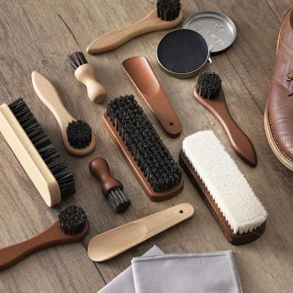 5PCS Horsehair Shoe Shine Kit - Portable Leather Shoe Care Set with Soft Brush Polish Cloth Shoe Horn L260516