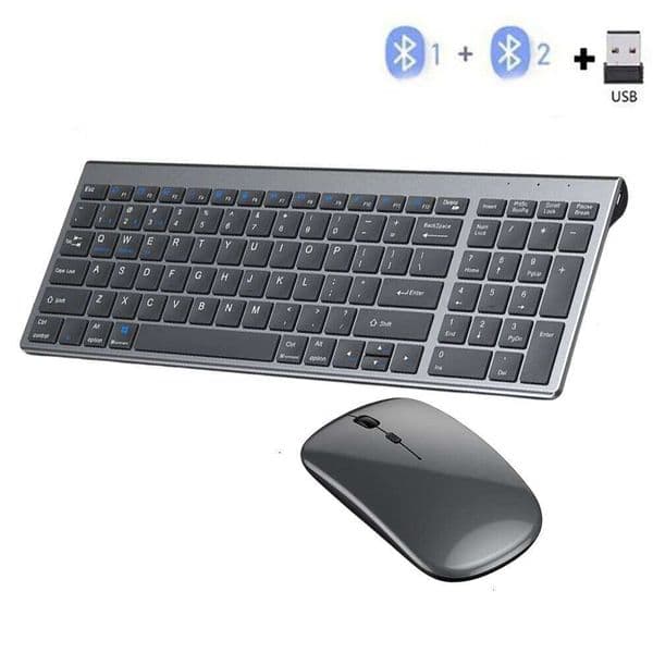 Gray BT 5.0 & 2.4G Mouse Combo Rechargeable Full Size Wireless Keyboard for Notebook Laptop 26Y0518