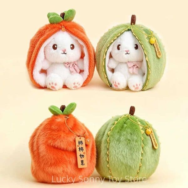 New Cute Fruit Bunny Plush Toy Creative Durian Pineapple Carrot Strawberry Turn Into Rabbit Soft Doll Birthday Christmas Gift L260518