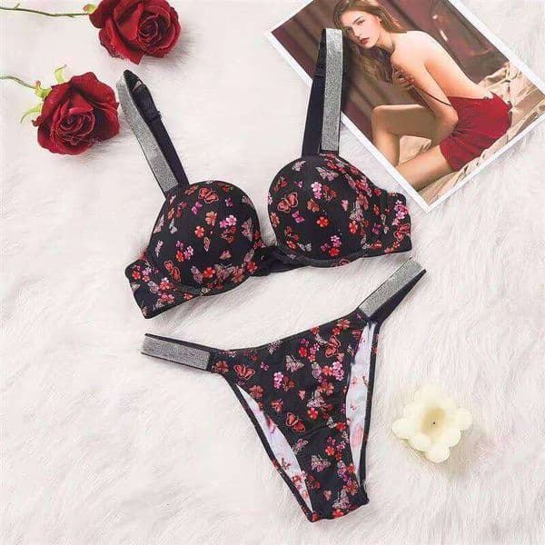 Diamond And Steel Ring Printed 3D Bra Set Eco-Friendly Loose Rhinestones Underwear