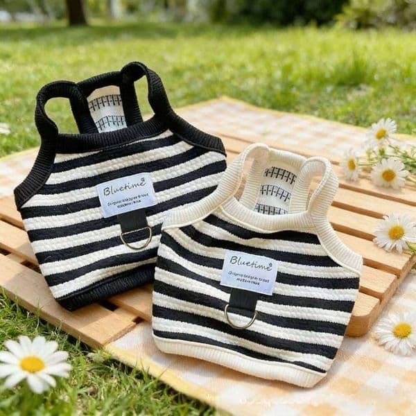 Summer Black White Stripe Pet Vest Cute Puppy Clothes Bulldog Chihuahua Suspenders Clothing Cotton Costume Dog T Shirt W260518