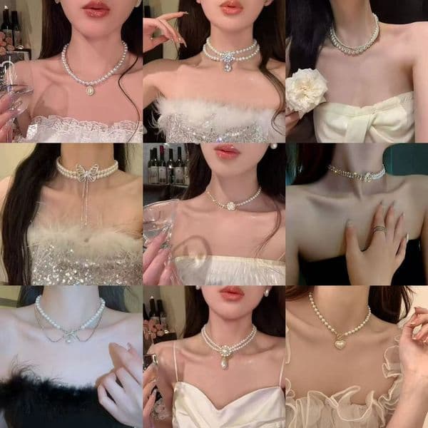 High Quality Sparkling Diamond Butterfly Pearl Necklace for Women, Ins Style, Niche Retro Sweet Cool Hot Girl, Light Luxury Collarbone Chain, New Accessories Wholesale