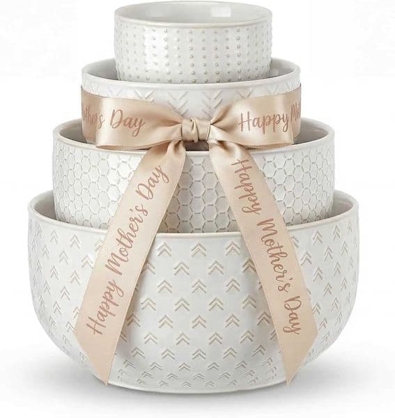 Large Ceramic Mixing Bowls Set of 4 Nesting for Cooking Baking Salad Microwave Dishwasher Safe Ivory White - 20/44/98/145 OZ Z260518