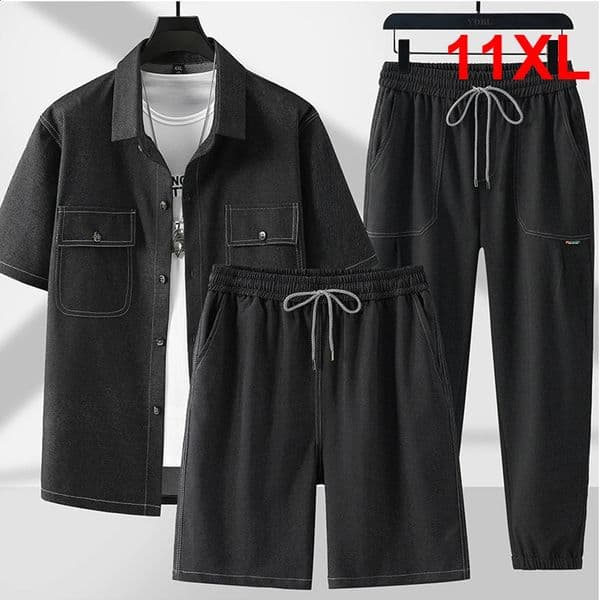 Summer Shirts Shorts Denim Suits Men Plus Size 11XL Mens Sets Fashion Casual Solid Color Jean Shirt Male Big Size Sets 260518