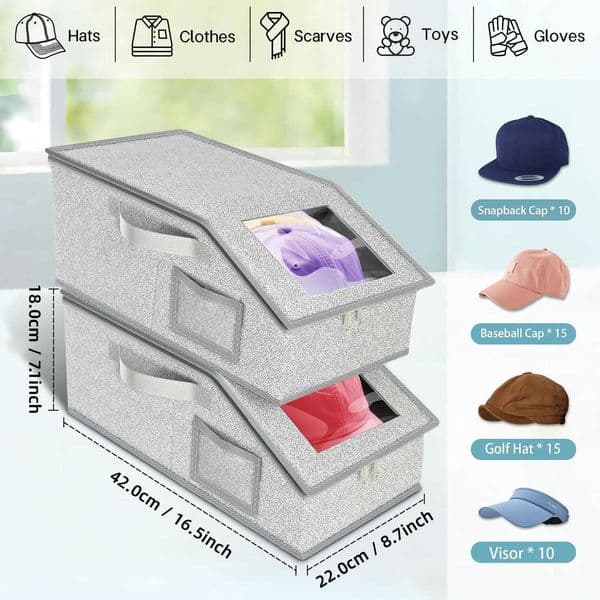 Baseball Cap Storage Box with Clear Window Holds 10 Caps Dust-Proof with Handle Clothing Hat Organizer Box C260518