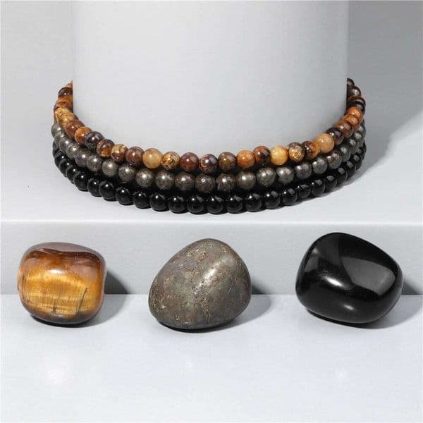3pcs/set Natural Tiger Eye Bracelet with Raw Stone 4mm Healing Quartz Crystal Beads Bracelets Set Women Men Energy Jewelry