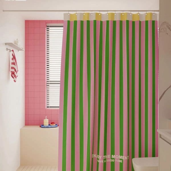 Dopamine Colorful Striped Thicken Shower Curtain Waterproof Anti-mold Bathroom Curtain Partition Hanging Perforating Panel 260518