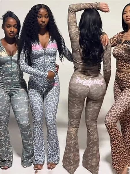 SiSterlinda Hooded 2 Piece Set Women Letter Leopard Zip JacketFlare Pants Casual Matching Stretch Sporty Streetwear Tracksuit 260519