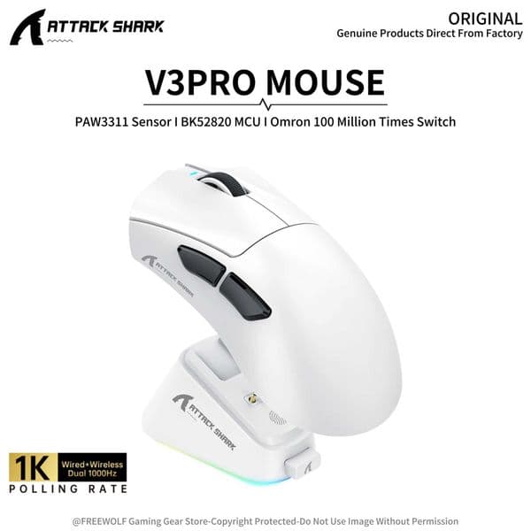 Attack Shark V3Pro Bluetooth Wireless Mouse 1000 HzPAW3311 SensorRGB Magnetic Charging DockLightweight Mouse for PC/Web Z260519